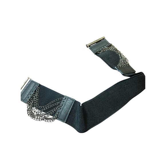 Gothic Black Elastic Waist Belt With Chains Metal Clasp Closure Cinch Waist NWT - Picture 5 of 5